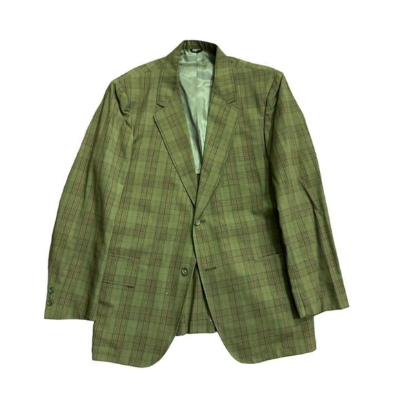 60s VTG Green Plaid 2 Button Sports Coat Blazer Town Craft JC Penney 40R NICE - Picture 1 of 10